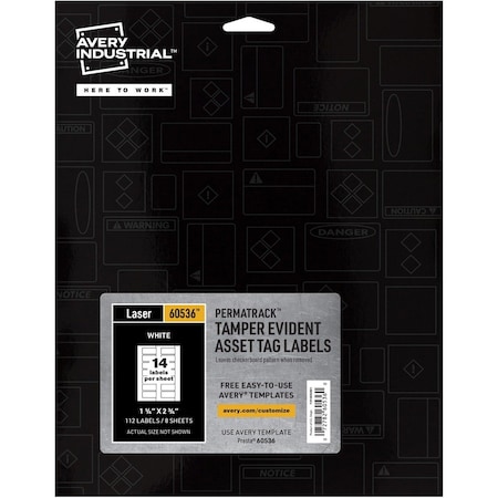 Avery PermaTrack Tamper-Evident Asset Tag Labels, 2.75" W, White, Rectangle, 5 PK AVE60536